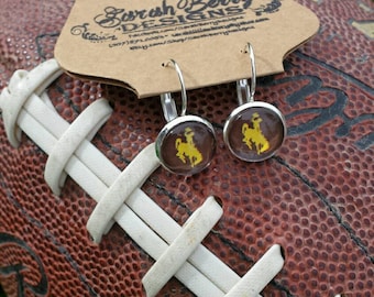 Wyoming Cowboys Ladies Earrings - officially licensed University of Wyoming Product - Wyoming Bucking Horse and Rider Jewelry