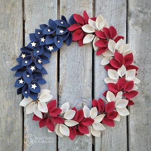 Large Vintage American Flag Themed Felt Wreath - Patriotic Wreath - Sarah Berry & Co - 4th of July - Summer Wreath - Memorial Day