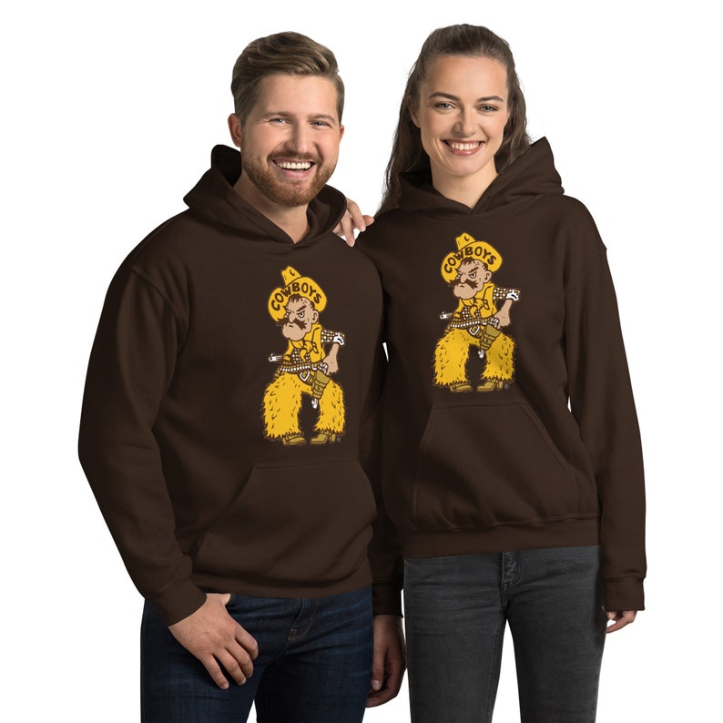 Brown Pistol Pete Unisex Hoodie - University of Wyoming - Brown and Gold - Wyoming Cowboys - Go Pokes - Sarah Berry & Company - 307