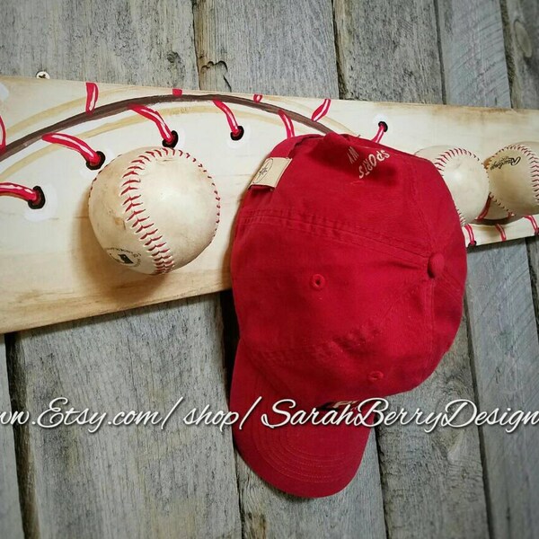Baseball Hat Rack - Made with REAL balls- Softball - Coach's Gift- Boys room - kids room - MLB - Front Door Wreath- Nursery