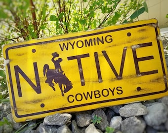 Wyoming NATIVE Wooden License Plate Wyoming Cowboys Steamboat Bucking Horse University of Wyoming Alumni Gift Sarah Berry and Company UW 307
