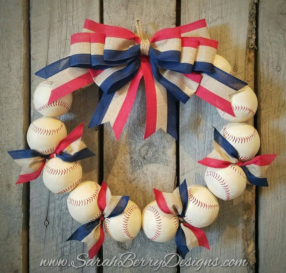 Blue & Red Baseball Ribbon Wreath, Team Wreaths, Baseball Wreath