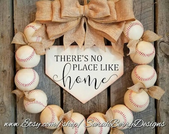 Baseball Wreath with Burlap Bow - Softball - Coach's Gifts- Baseball - Front Door Wreath - There's No Place Like Home- Spring Summer Wreath