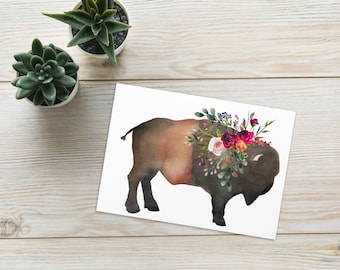Wyoming Wildflower Bison Greeting Card Yellowstone Souvenir Buffalo Flower Stationery Wyoming Cowboys Sarah Berry and Company