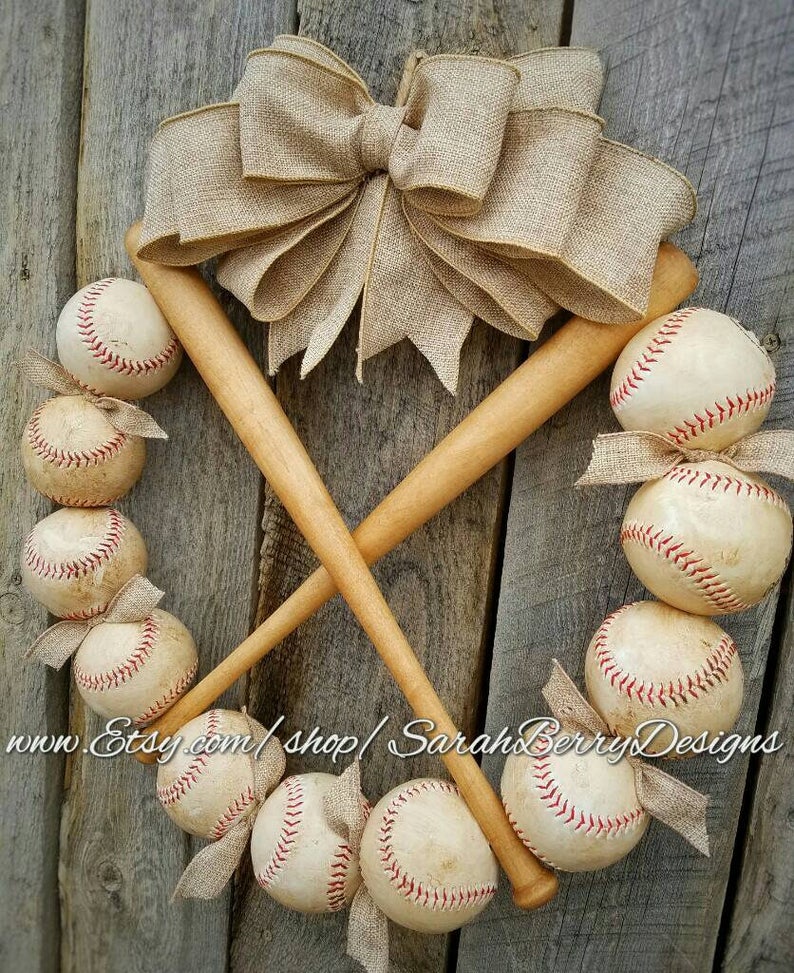 Baseball Bat Wreath Made with REAL baseballs Softball and Etsy