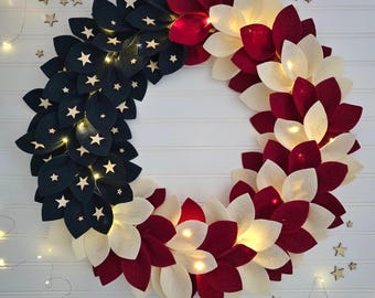 Lighted American Flag Felt Wreath: Patriotic 4th of July Decor