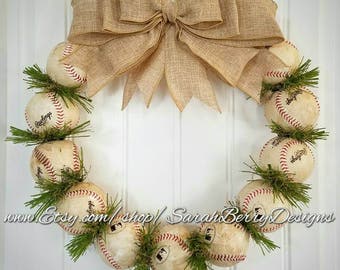Baseball Wreath Made with REAL balls & Burlap Bow Coaches Gift Fall Ball Baseball Mom Gifts Play Ball Baseball Nursery Decor Spring Baseball
