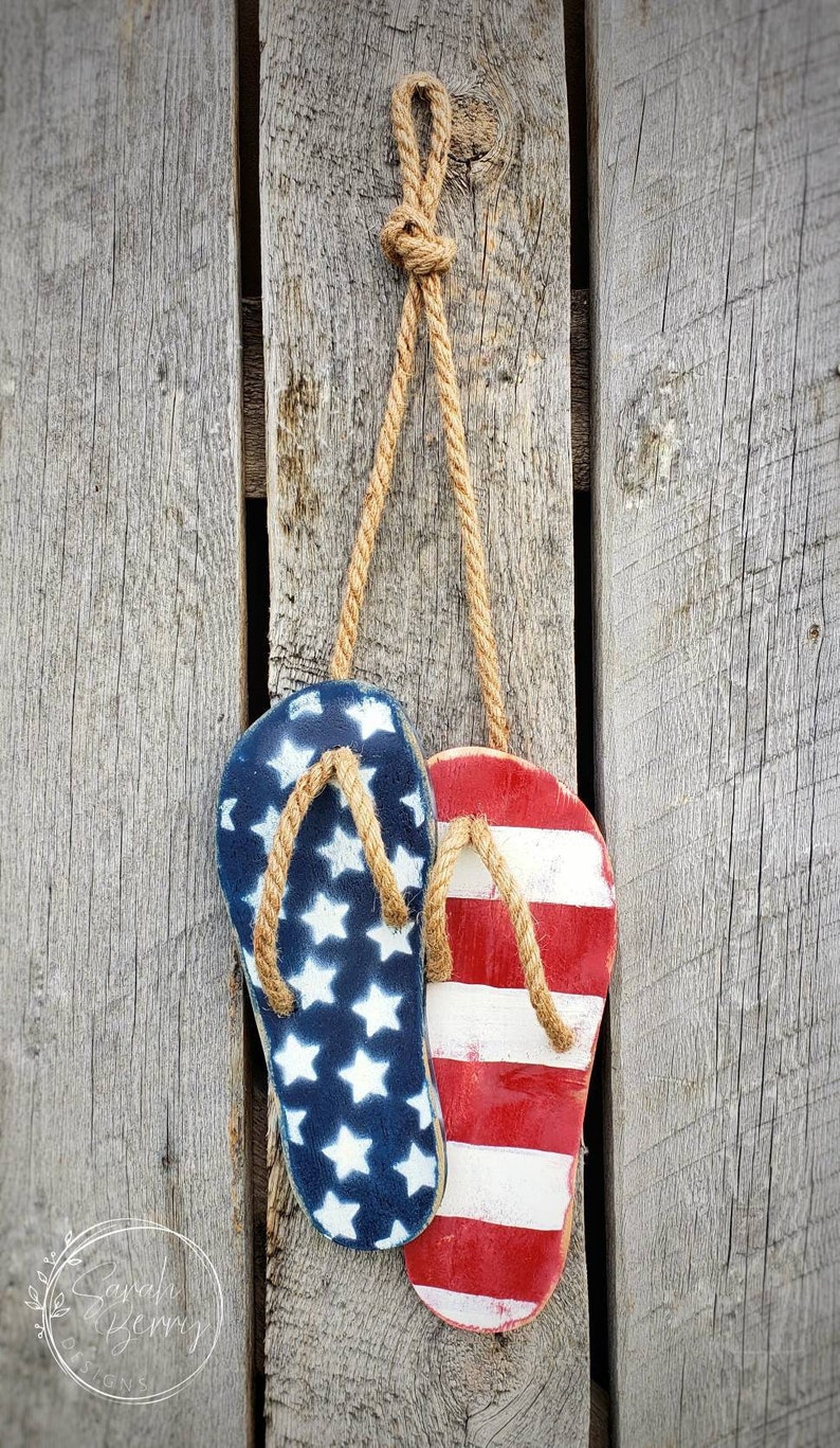 Flip Flop Decor American Flag Wooden Flip Flops Summer | Etsy