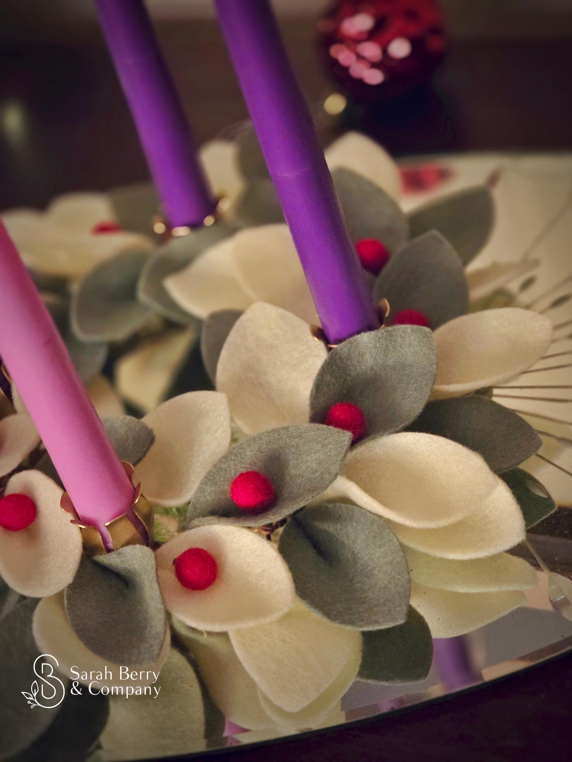 Fresh Advent Rings Felt Leaf Advent Candle Ring: Ivory, Sage Green & Red Berries - Etsy