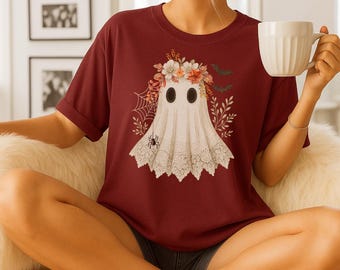 Vintage Lace Ghost Unisex Comfort Colors T-shirt Halloween Tee Fall Apparel Spooky Season Accessories Costume Harvest Florals