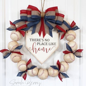 Baseball Wreath - American Flag - Red White and Blue - Front Door Wreaths - Rustic - Sarah Berry Designs - No Place Like Home - Handmade