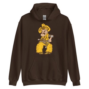 Brown Pistol Pete Unisex Hoodie - University of Wyoming - Brown and Gold - Wyoming Cowboys - Go Pokes - Sarah Berry & Company - 307