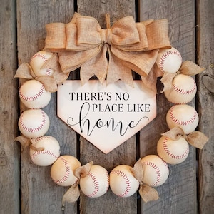Baseball Wreath with Burlap Bow There's No Place Like Home Sign Summer Wreaths Baseball Mom Gifts Baseball Coaches Gift Baseball Party Decor