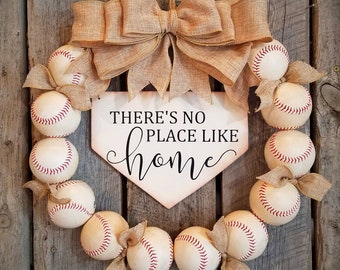 Baseball Wreath with Burlap Bow There's No Place Like Home Sign Summer Wreaths Baseball Mom Gifts Baseball Coaches Gift Baseball Party Decor