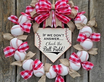 Baseball Wreath: Burlap & Gingham Bow, Baseball Mom Front Door Decor