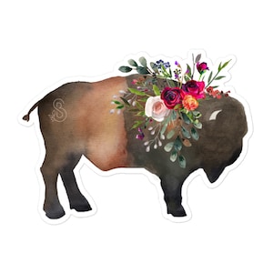 Wyoming Wildflower Bison Stickers - Buffalo - Wyoming Wildflowers - Yellowstone Souvenir - 307 - Wyoming State Flag - Sarah Berry & Company