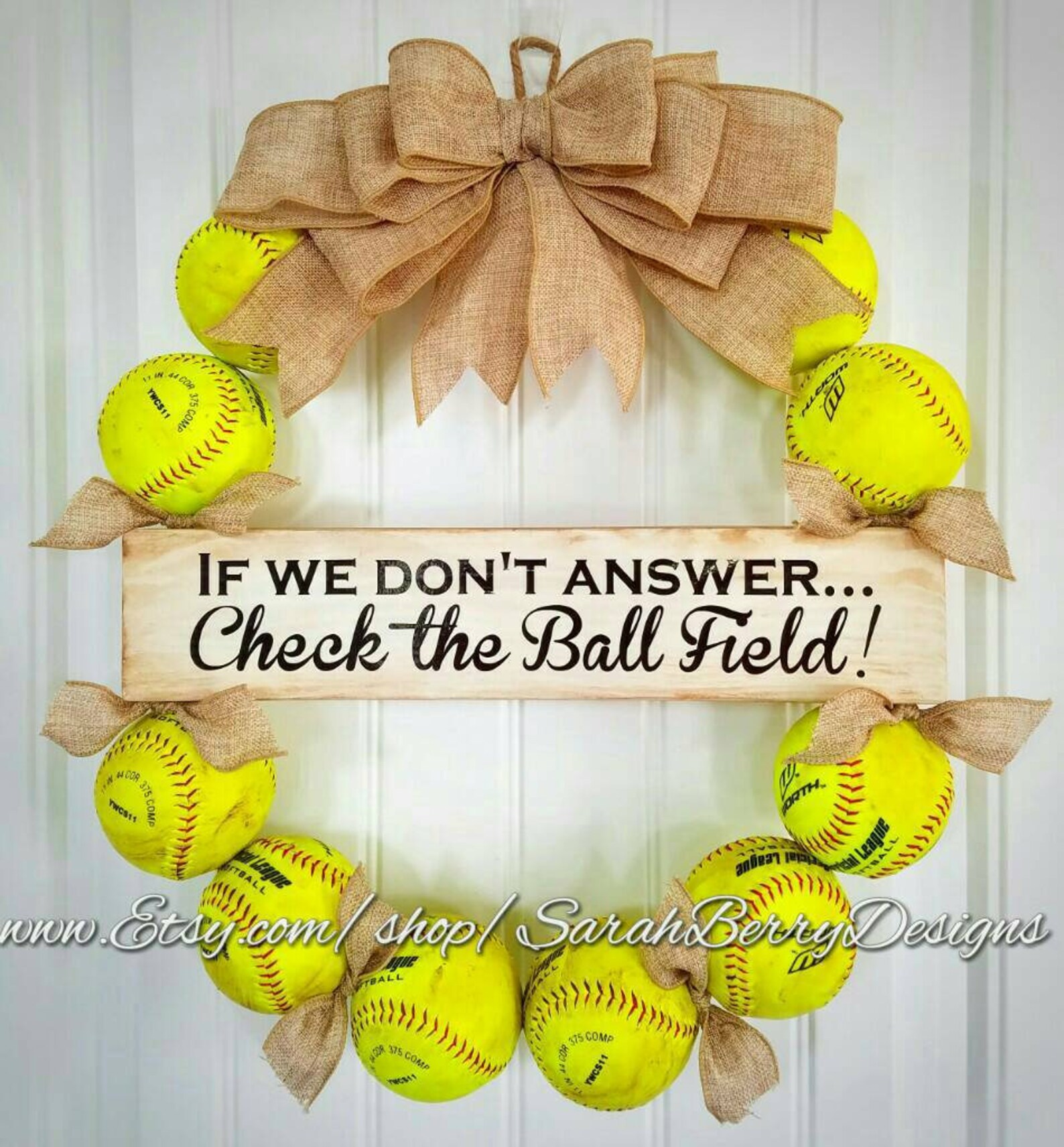 Softball Wreath Made with REAL softballs Sports Wreath Etsy