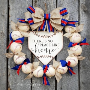 Baseball Wreath - Burlap Bow - Coach's Gifts - Front Door Wreaths - There's No Place Like Home - Sarah Berry Designs - Red and Royal Blue