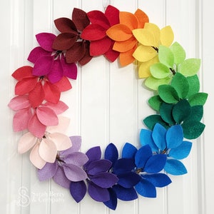 Large Rainbow Felt Leaf Wreath - Handmade - Front Door Wreaths - Hostess Gifts - Rainbow Décor - Colorful - Sarah Berry & Co - Minimalist