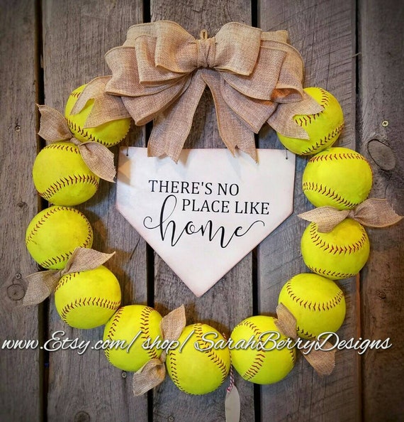 Softball Wreath With Burlap Bow Made With Real Balls Etsy