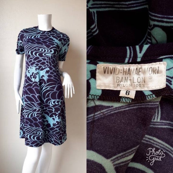 Vintage HANAE MORI Rayon Print Dress Size 6 XS