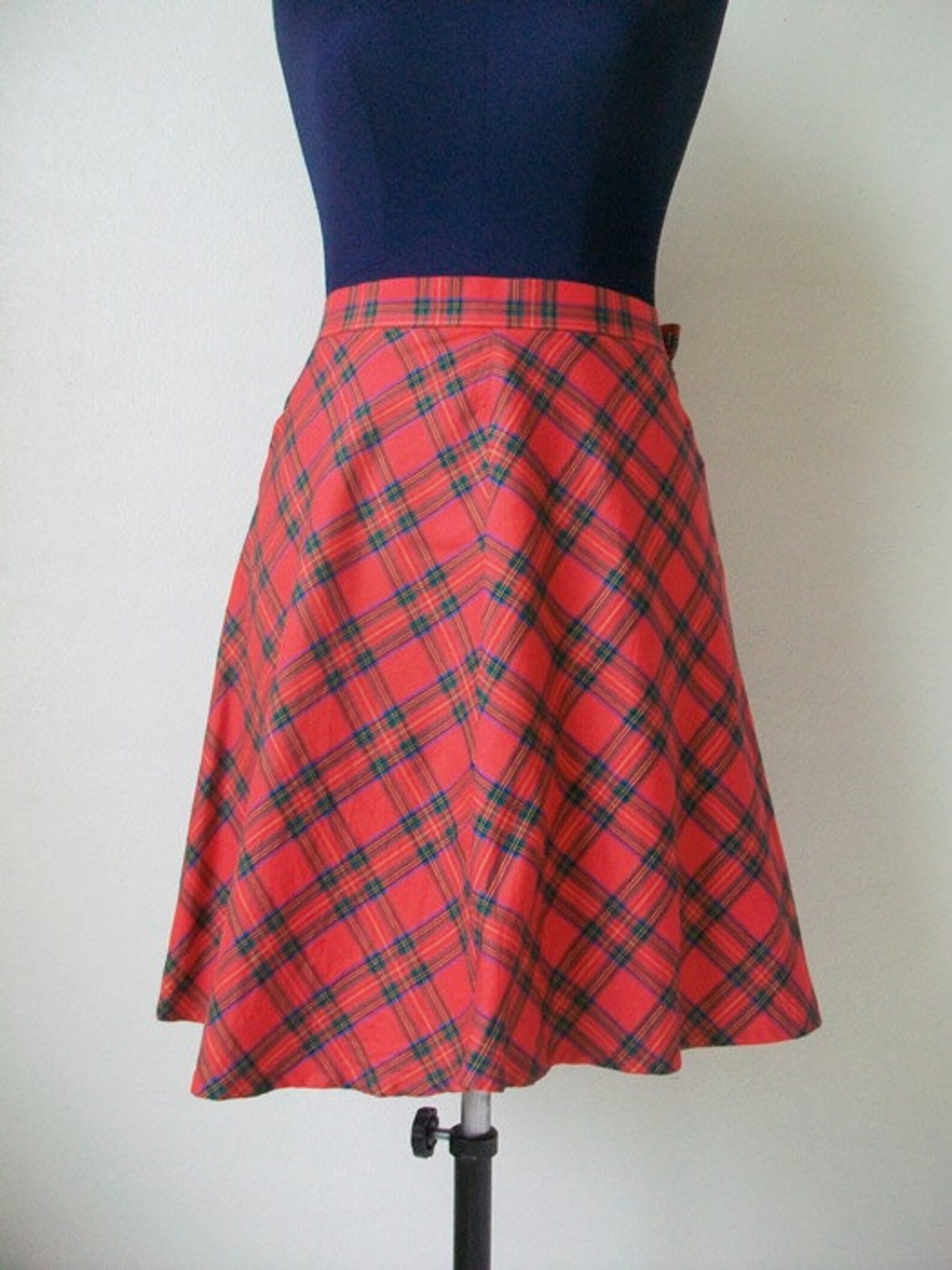 Norma Kamali Red Tartan Plaid Skirt Size Small. Etsy