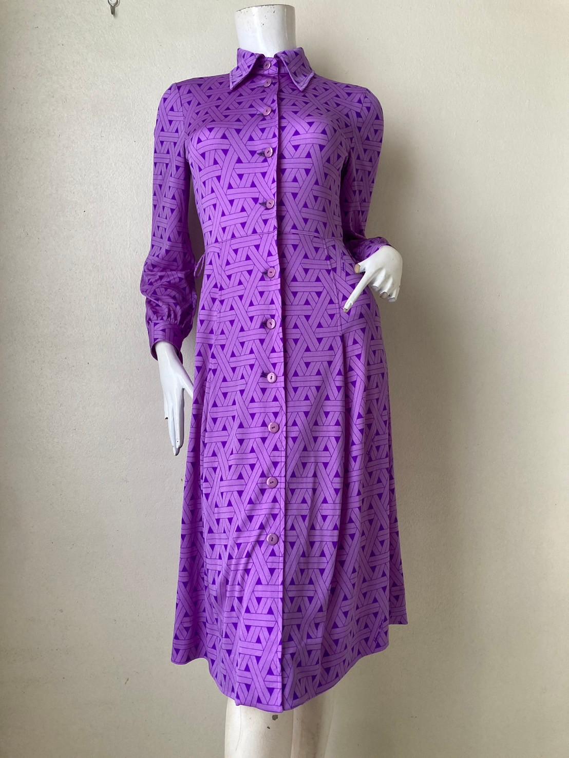 HANAE MORI ヴィンテージ VIVID 花柄ワンピース BAN-LON緑 70s Vivid Hanae Mori Ban-lon Print Shirt Dress,button up