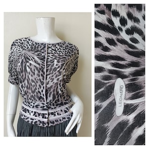 Vintage 80s LEONARD PARIS See through Top/  Print Blouse, Size M