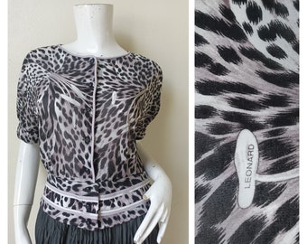Vintage 80s LEONARD PARIS See through Top/  Print Blouse, Size M
