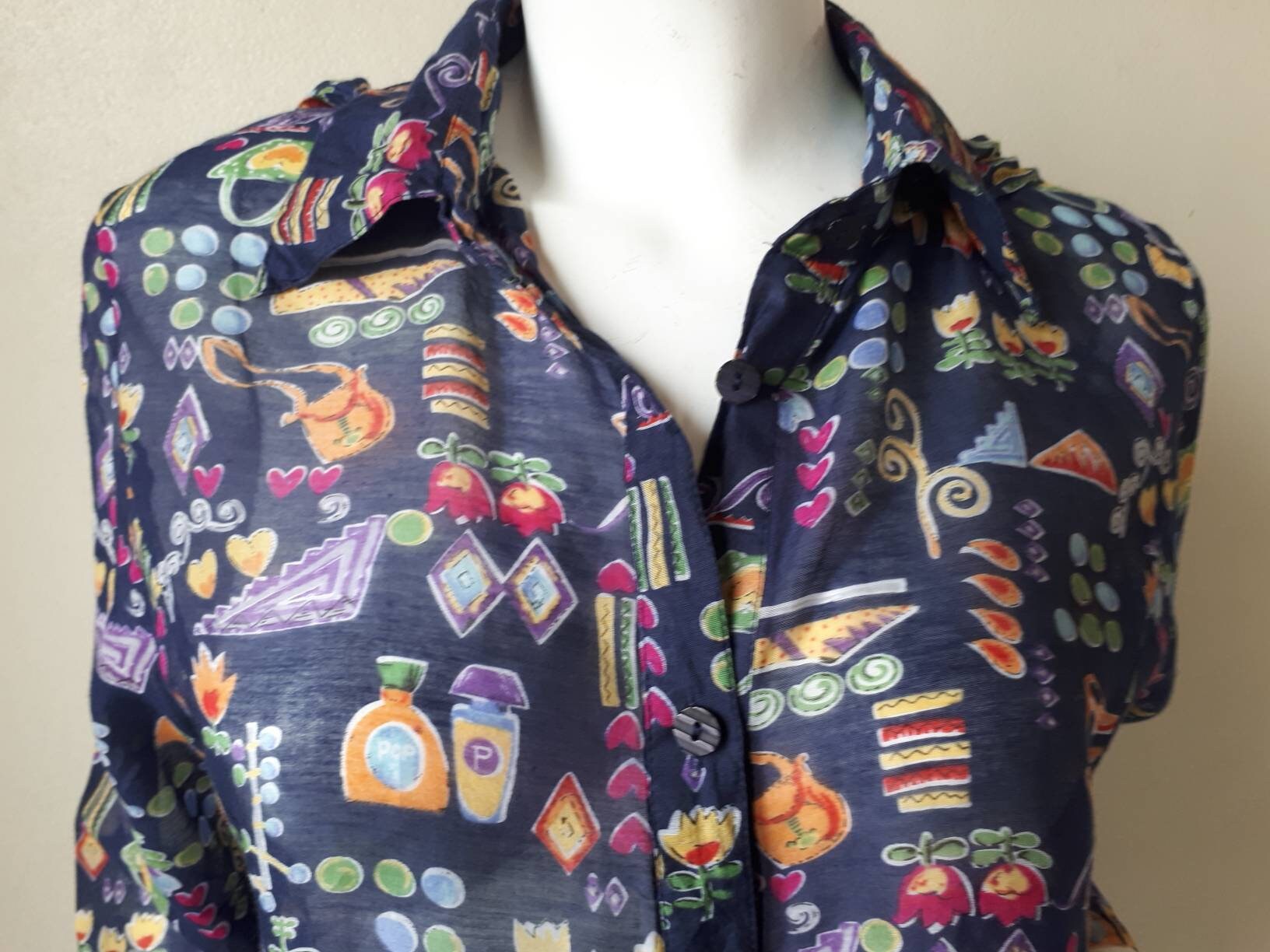 Vintage Pop Art Novelty Print Button Down Shirt camisa Etsy