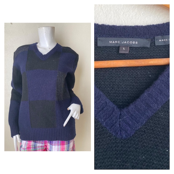Marc Jacobs, MARC JACOBS Sweater Wool knit Navy x Black Size L Made in Italy