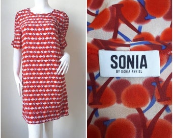 Sonia Rykiel Cherrys Silk Print  dress,Mini Dress  Size S