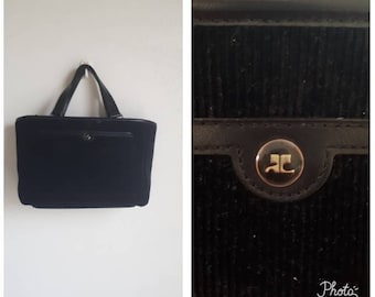 Vintage COURREGES Paris Bolso de tela, bolso de pana negra