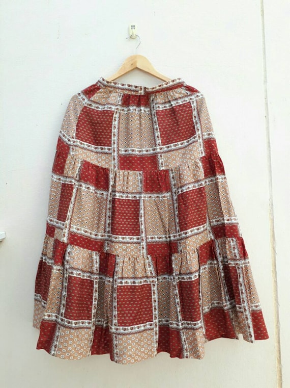 Vintage 60s 70s cotton bohemian patchwork skirt/ … - image 4