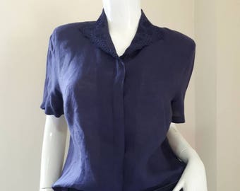 80s Burberrys Women's Linen blouse Size Japan 13 will fit L