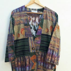 Vintage Cotton Print Blazer / Cotton Jacket Size M - L