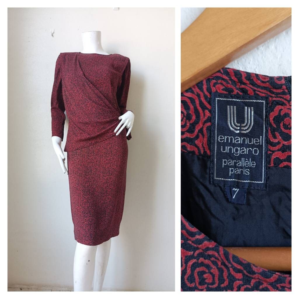 Ungaro Parallele Paris Floral Dress Vintage Designer Dress Size 7 
