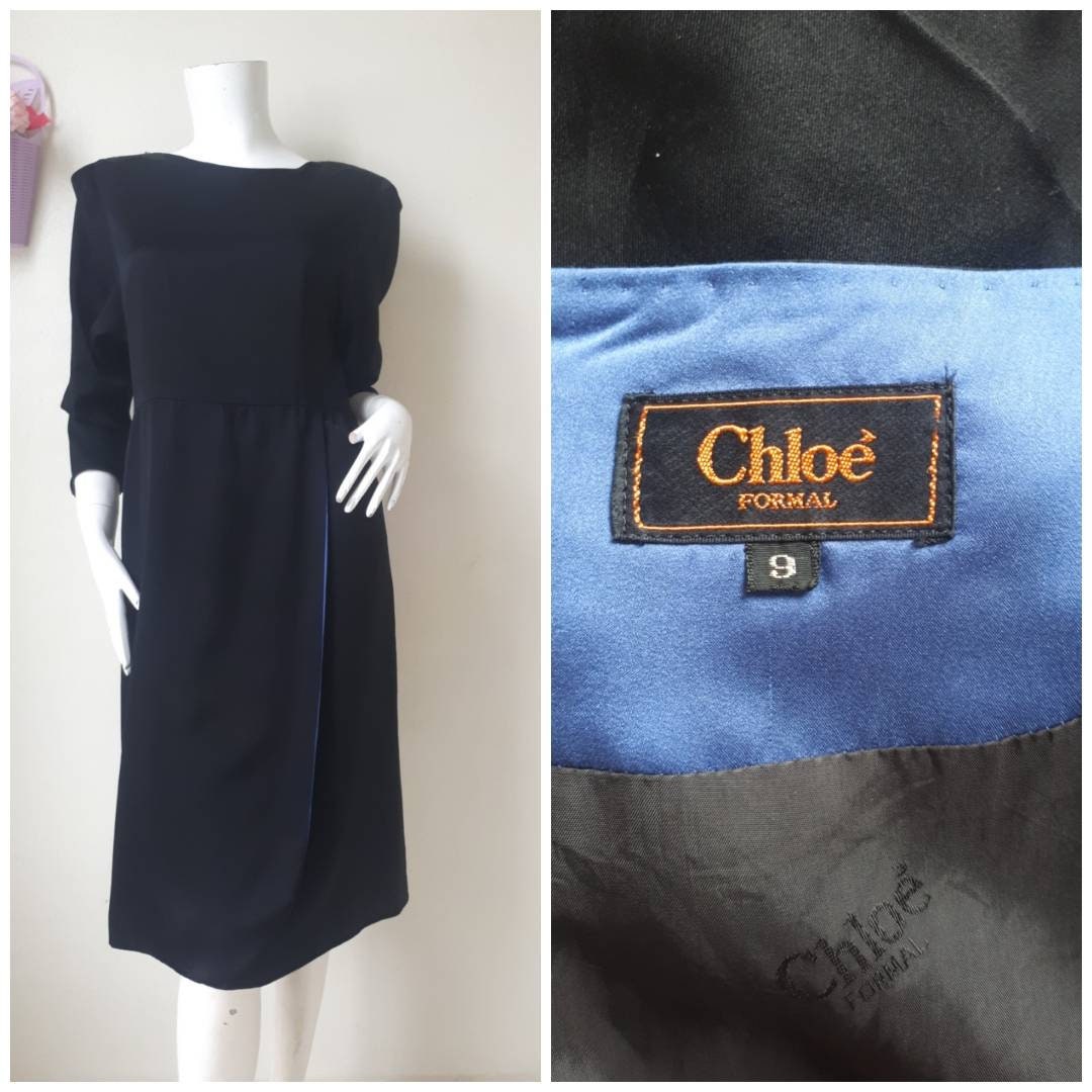 Chloé, 1980s Chloe Black Fomal Dress Size 9 S-M