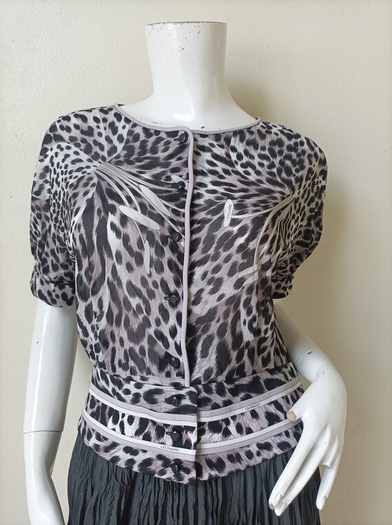 Vintage 80s LEONARD PARIS See through Top/  Print… - image 5