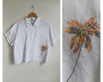 Vintage Hawaiian Shirt / Linen Shirt  Size XL