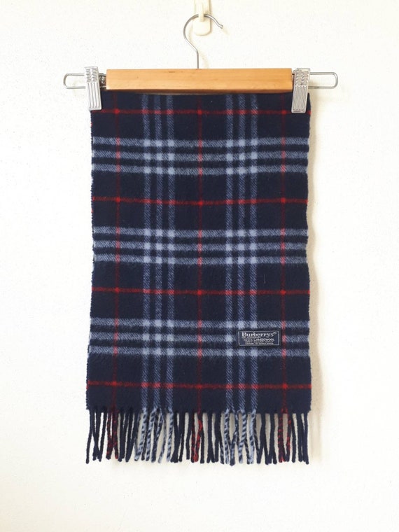 Vintage Burberrys Scarf Lambswool Plaid Pattern Nova Check Navy