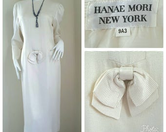 Vintage HANAE MORI New York Black Satin Dress Size 9A3 Medium