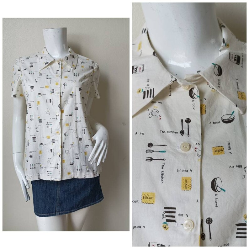 Vintage Pop Art Novelty Print Button Down Shirt Shirt Size Etsy