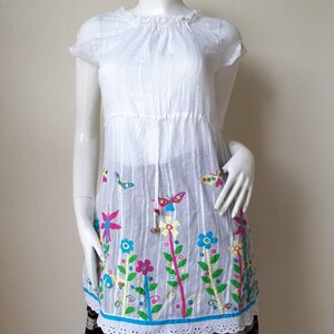 Vtg 70s cotton ethnic indian bohemian peasant mini dress size L image 2