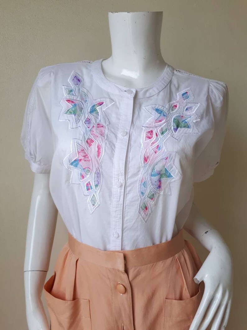 Vintage Cotton Embroidered Blouse With Lace Up Detail for Autumn Women, Soft Relaxed Fit