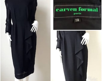 1980s Carven Black Dress Size 12