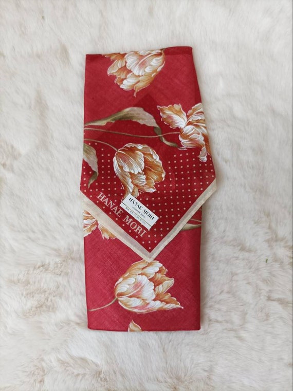 Hanae Mori Handkerchief Cotton Vintage Pocket Square Scarf