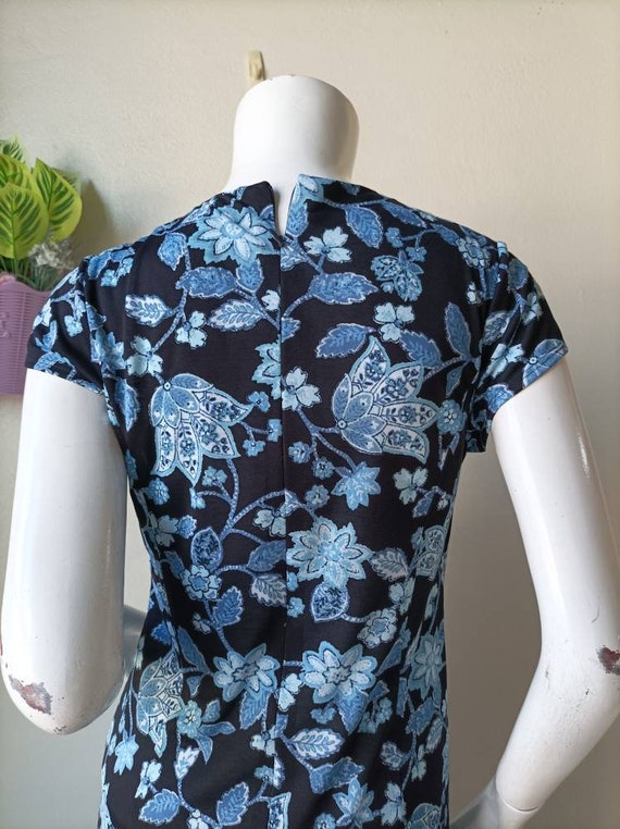 Vintage HANAE MORI Blue floral Print Dress Size M - image 7