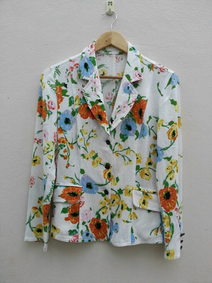 MOSCHINO Jeans Jacket Blazer / Floral Print Cotton Jacket Designer