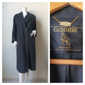 Vintage - Cashmere - Women&#39;s Loose Fit Double Breasted  Black Long Coat Jacket